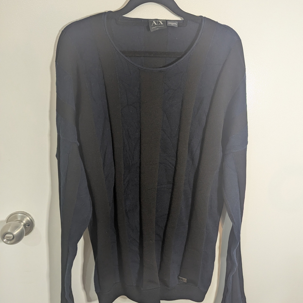Armani Exchange Dark Blue & Black Vertical Stripe Sweater | Large